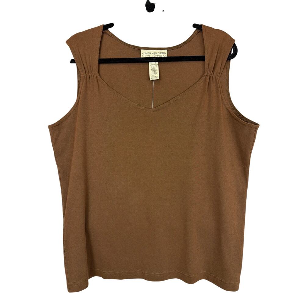 NWT Vintage Jones New York Country Brown Ruched Strap Tank Top Size 1X Y2K